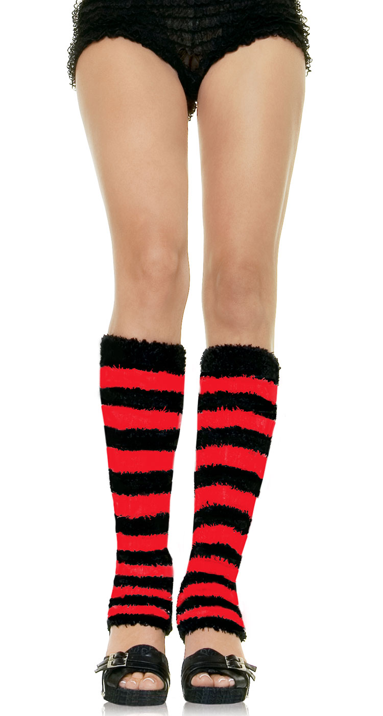 Red and Black Fuzzy Striped Legwarmers