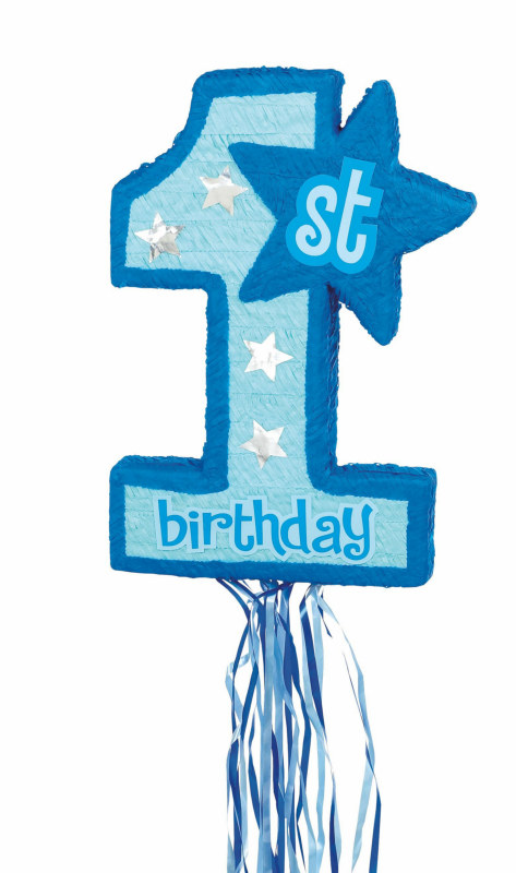 Blue 1st Birthday Pull String Pinata